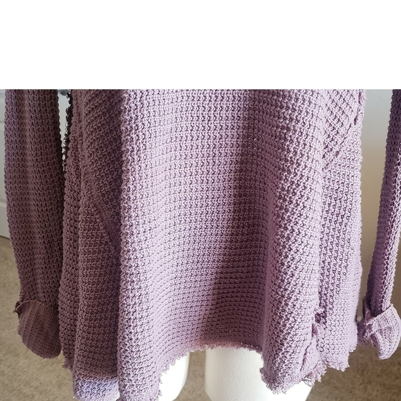 Free People Lilac Cold Shoulder Top Waffle Knit Boho Flowy Sweater XS TP Y2K - Picture 5 of 11